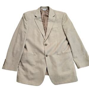 Joseph & Feiss Silk Wool Blend Beige Windowpane Blazer Sports Coat Size 41R